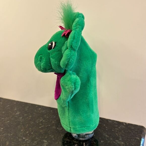 Baby Bop Green Dinosaur Plush Hand Puppet Lyons Group 1990's 9.5-inch Long - Picture 3 of 7
